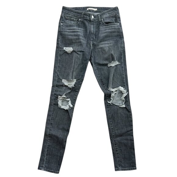 Levis Gray Distressed High Rise Skinny Jeans‎ Womens W27 L30 Stretch Mom Jean - Picture 2 of 5